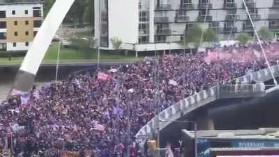 Rangers fans in Glasgow. The city is red, white and blue today.