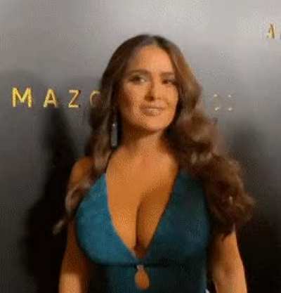 Busty Salma Hayek in her blue dress has me so horny