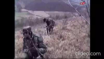 Setting up a forward mortar position during an enemy attack at the village of "Gornje Kričke". 1st Mech. Guard Brigade "The Tigers" got surprised by the enemy that advanced from the local mountain "Papuk" and reached houses in the village. November 1991.