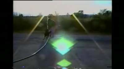 A good boy chasing his human with a hose