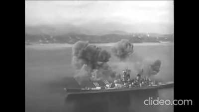 USS New Jersey fires a full broadside. Korea 1951