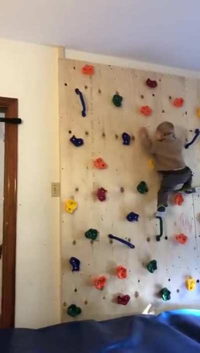 Father built his kid a climbing wall to get him to stop climbing furniture and it only made the tot more powerful