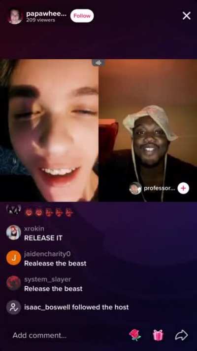 Kid on tiktok said he didn&rsquo;t want to release his inner beast because he didn&rsquo;t know if he&rsquo;d ever come back. The chat successfully convinces him to let him loose&hellip;