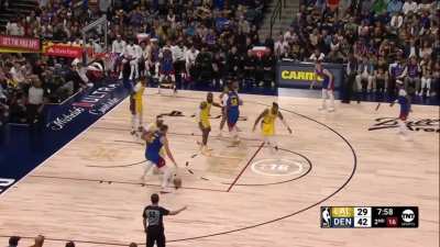 [Highlight] Jokic backs down AD in the post, gets him to jump with a post move, then lays it in. He's shooting 56% from the field and 55% from three when guarded by AD over the 5 consecutive Lakers-Nuggets games.