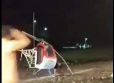 A dropout engineer in india died after a failed test of his self made low cost helicopter. He wanted to build a helicopter that could be affordable to normal people and easy to use. P.S.: This was the 2nd test run, 1st run was successful in which he flew 