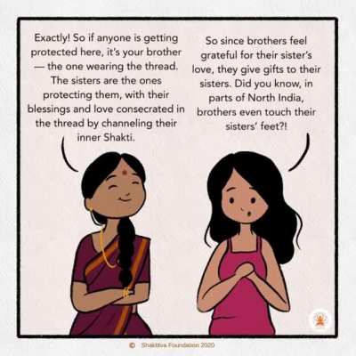Megha is confused about 'Raksha Bandhan', given all the recent articles making it out to be a patriarchal festival. Check out what her friend Bharati tells her! &ldquo;Suno Sakhi&rdquo;: A Shaktitva Production'; Art by - sketchesandson