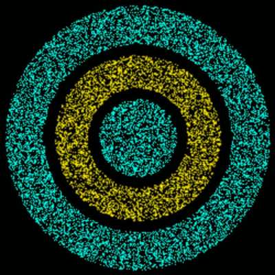 Chromostereopsis stereogram appears to move in 3d as colors change