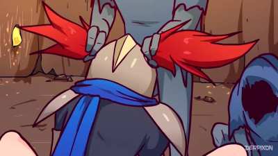 Looks like her warrior shield won't help her against those throbbing cocks~