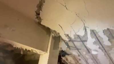 Fire &amp;amp; Rescue at the collapsed Miami building are in the underground parking garage, digging UP to try to find survivors. This ceiling is 12 stories worth of unstable rubble.