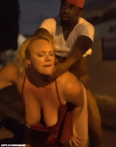 Blonde Top Heavy Milf in a Red Dress Can't Wait and Gets Her Cheeks Clapped in Public