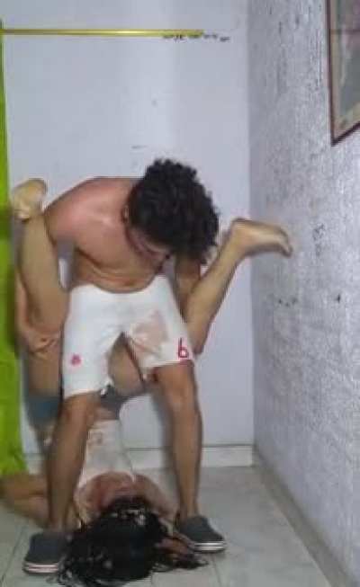 Attempted girl pull through guys legs