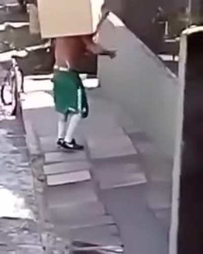 I see your middle aged Hercules carrying a fridge, and I raise you a guy in green pants carrying a fridge and riding a bicycle.