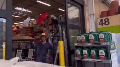 Annoying guy was doing a "prank" of water at the garden store. Another guy who thought he had impunity