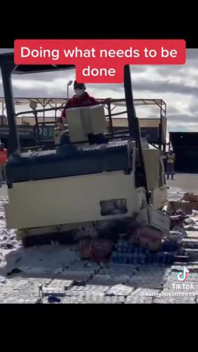 MAGA idiots drive a steamroller over cans of Budweiser 