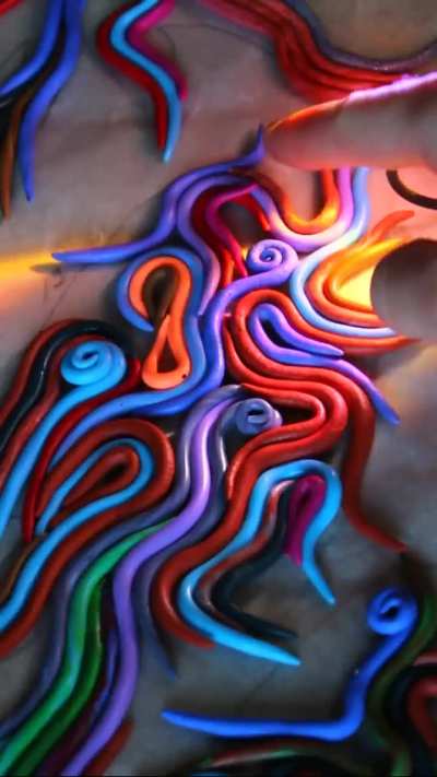 I spent 200 hours to create Blue Glitter Plant on the Sunset using watercolor and polymer clay