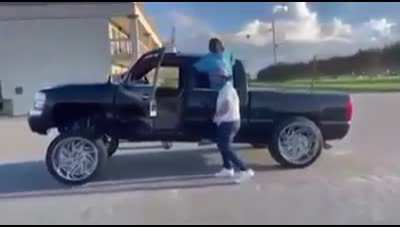 The unlucky idiot outside the car.