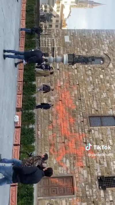 Climate activists spary paint over Palazzo Vecchio in Florence, mayor and police intervene to stop them
