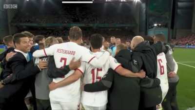 Denmark squad find out that they&rsquo;re through to the knockout stage