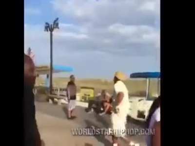 Bully harrasing street vendor,gets knocked and sent to deep realm.