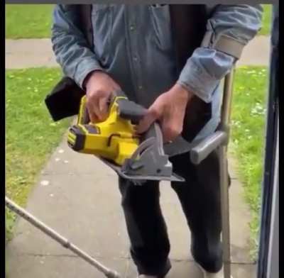 Landlord cuts through tenant&rsquo;s front door with a circular saw