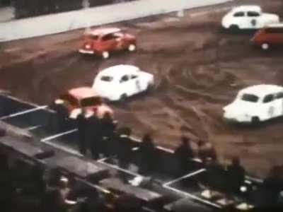 This is a football/soccer match between little cars known as "fića", 1978 in Tasmajdan Park in Belgrade, SFRY
