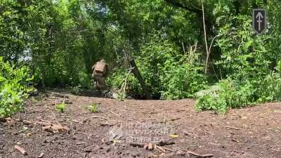 Operation of a 120mm mortar against Russian troops attempting to approach Ukrainian positions in the Kharkiv region, Mortar Battery of the 1st Assault Infantry Battalion of the 3rd Assault Brigade. Published on July 29, 2024. (Despite the ammo being blue,
