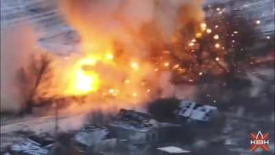 RU POV: Fiber-optic drone strike Ukranian Bm-21 "Grad " causing a big detonation.