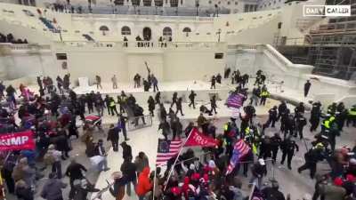 Good overview footage of the moment when the Capitol Police perimeter was breached by Trump rioters
