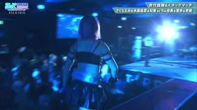 Riho (28), Rina (18) and Ram Kaichow (28) making their entrance at Starlight Kid's 10th Anniversary produce show on Oct 20th. Ram and Riho began wrestling before Rina was even born.