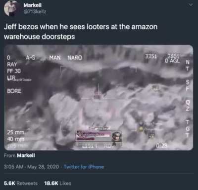 Amazon drones circling overhead, wishing a nigga would come near the warehouse