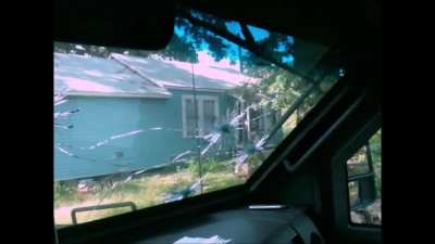 Footage of Texas police being shot at with an AK-style rifle while inside a Lenco BearCat | The suspect, Howard Granger, was wanted for murdering the son of former governor Bill Clements. He was later killed by a police sniper (includes aftermath/evidence