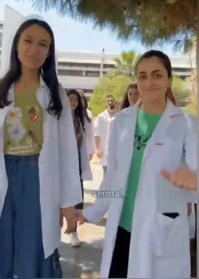 Aleppo and Teshreen Universities... Now they are doctors. 👩&zwj;🎓🧑&zwj;🎓 -> 👨&zwj;⚕️👩&zwj;⚕️