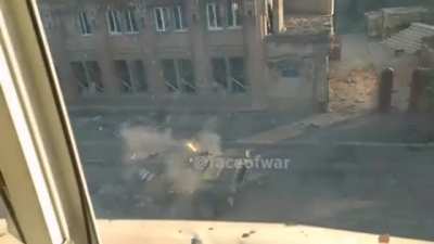 T-72B3 withstood RPG hit by AZOV battalion firing from a window in Mariupol. Syria like scenes