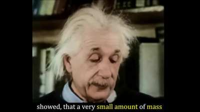 Albert Einstein Explains E=MC&sup2;, 1940s, colorized.
