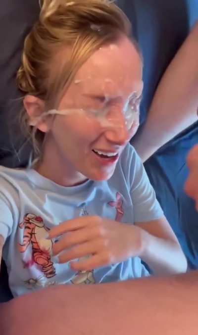 White girl takes a massive cum load