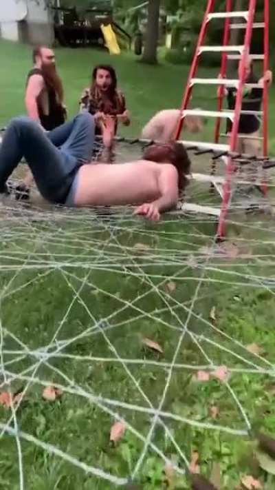Barbed wire trampoline (aftermath pic in comments)