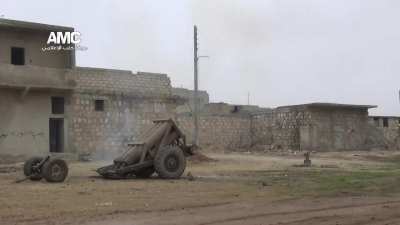 Oppositions multi-barreled "Hell-Cannon" sees use against Syrian Army positions at al-Nayrab Military Airport, Aleppo - 1/28/2014