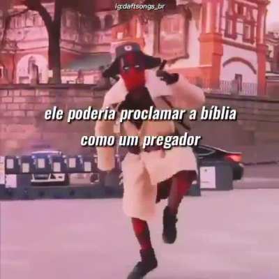 (Deadpool dan&ccedil;ado com a m&uacute;sica de rasputin, "muito foda kkk.") Por cornografista.