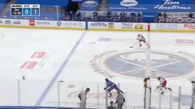 Jeff Skinner gets on a breakaway without his stick and attempts to make the most of it