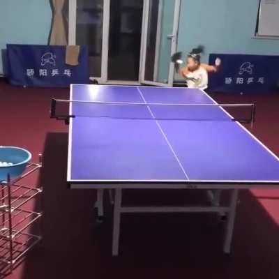 This young girl plays table tennis like a champion...