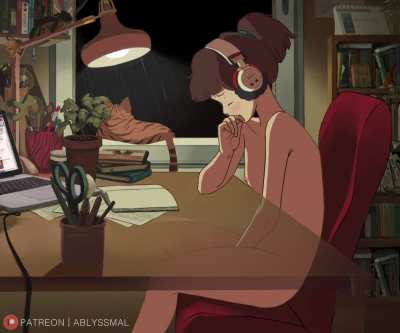 Lofi girl taking a study break