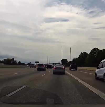 Guy brake checking car behind him gets rammed by a truck