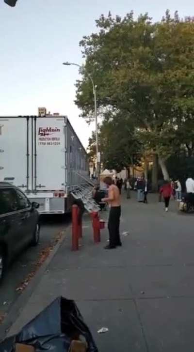 Crazy man on drugs, Then screams "sucketh thy cocketh" NYC