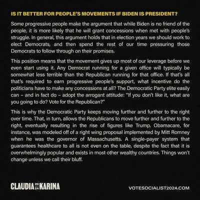 Voting for Biden does nothing to defeat the enemies of democracy, shifts the entire political spectrum further rightwards, and in most cases won&rsquo;t even result in different policies than if Trump were in office! There is nothing strategically or tactically