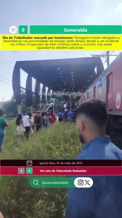 Linha 9 privatizada: 1&ordm; de Maio, e o trabalhador tendo de andar a p&eacute; no trilho. 5 reais a tarifa. Os donos da linha s&atilde;o bilion&aacute;rios.