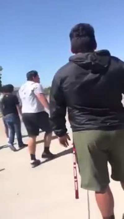 Two guys try to fight a wrestler