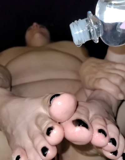 Husband loves putting oil on my sexy feet and toes!