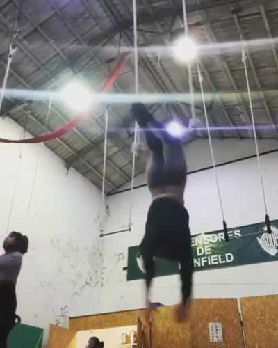 Woman falls from a rope and unlocks her pants