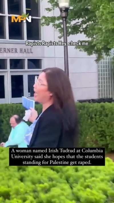 A woman, identified as Irish Tudtud, is seen verbally abusing pro-Palestinian students at Colombia University, saying that she hopes &ldquo;they get raped&rdquo;.