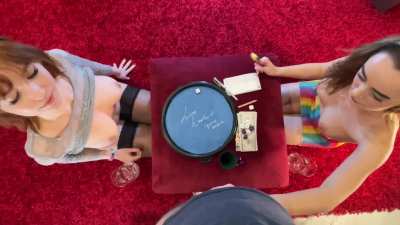 Two crazy hot party girls in a Handjob Game dice challenge with Lilly (all natural big tits redhead) and Alice (the raver edm lover girl in rainbow see through outfit) Level 2: Difficulty "impossibru"